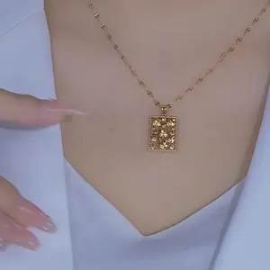 LisiZen Brown Square Titanium Steel Necklace Minimalist Pendant, Chic Lock Chain Fashion Jewelry Collarbone Necklace for Women 2025 Trend Style DZXL3272 Luxurious Gold Plating Statement Piece