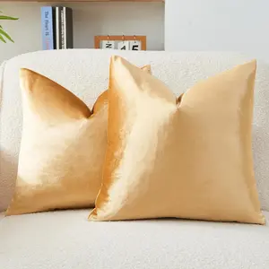 Throw Pillow Covers Gold Set of 2 18x18 Inch Pillow Covers, Soft Velvet Fall Decorative for Couch Sofa Bed, Home Boho Decor, Farmhouse Cushion Covers