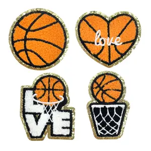 Basketball-Themed Chenille Patches Set, Gold-Edged DIY Decorations for Backpacks & Shoes, Perfect Gift for Basketball Fans