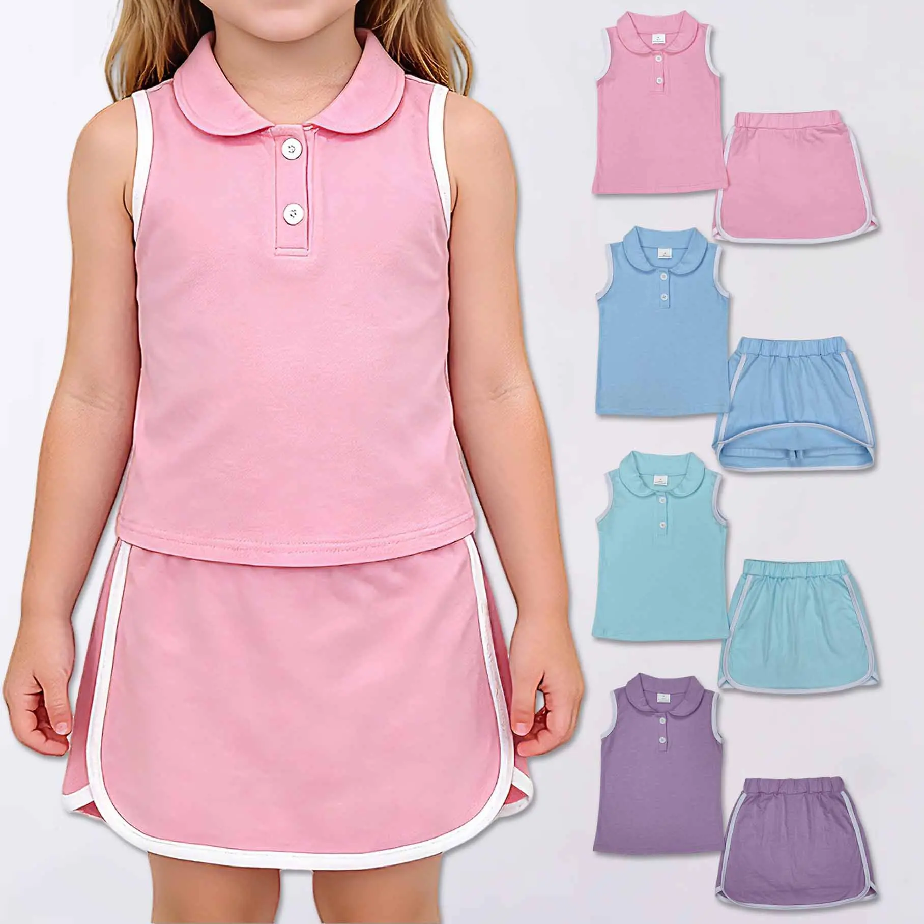 Girls' Tennis 2-Piece Sleeveless Polo & Skort Set, Girlclothes with Sewn-In Bike Short, Ease of Movement, Sleek and Modern Look