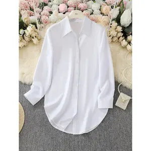 Women’s solid-color lapel long-sleeve shirt, elegant in style, suitable for all seasons, perfect for office wear and various occasions GARMENTARY