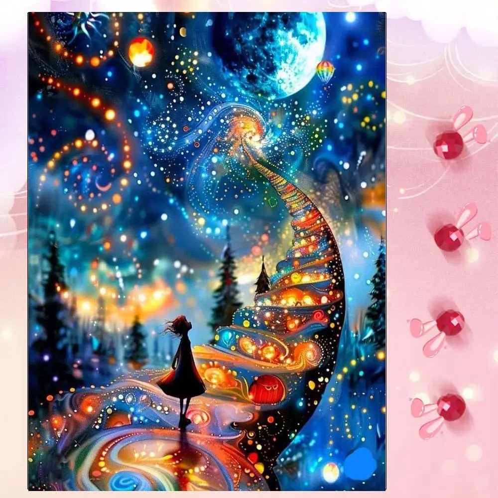 5D DIY Full Drill Round Diamond Painting - Diamond Art Painting Kit Fantasy Staircase Mosaic, Canvas - DIY Decorative Painting, Home Wall Decor, Suitable for Halloween and Christmas, Birthday and Anniversary Gifts