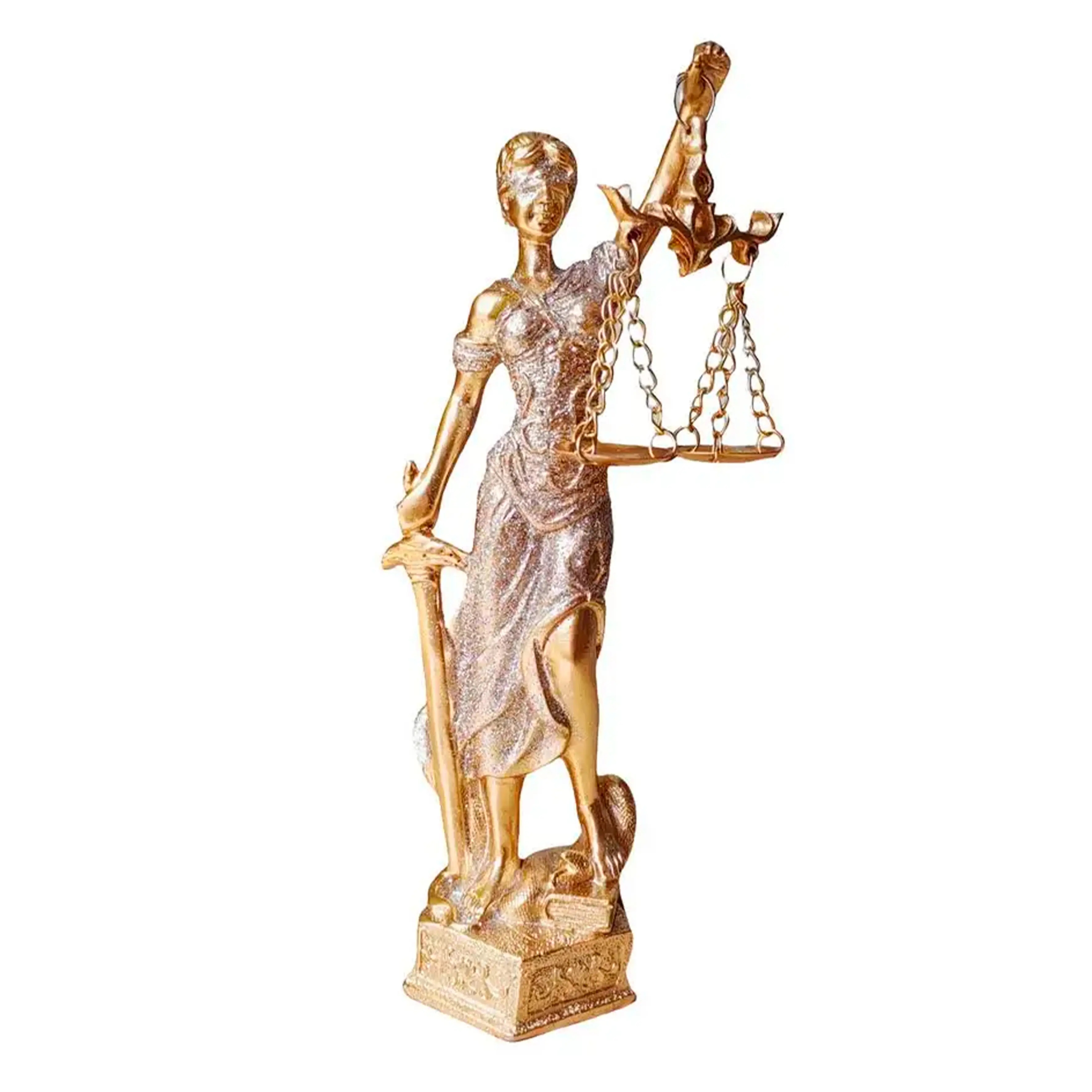Golden Lady Justice Statue with Sword and Scales Decorative Figurine for Home Office Decor