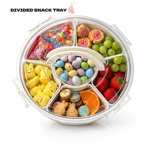 Rotating Snackle Box Airtight Container, 6 Compartment Snack Organizer Tray for Candy, Nuts, Fruit, 360° Serving Platter for Party, Easter, Holiday Gift Airtight / Rotating / Compartment /Snack / Candy / Nuts/ Party / Picnic / Gift outdoorfun