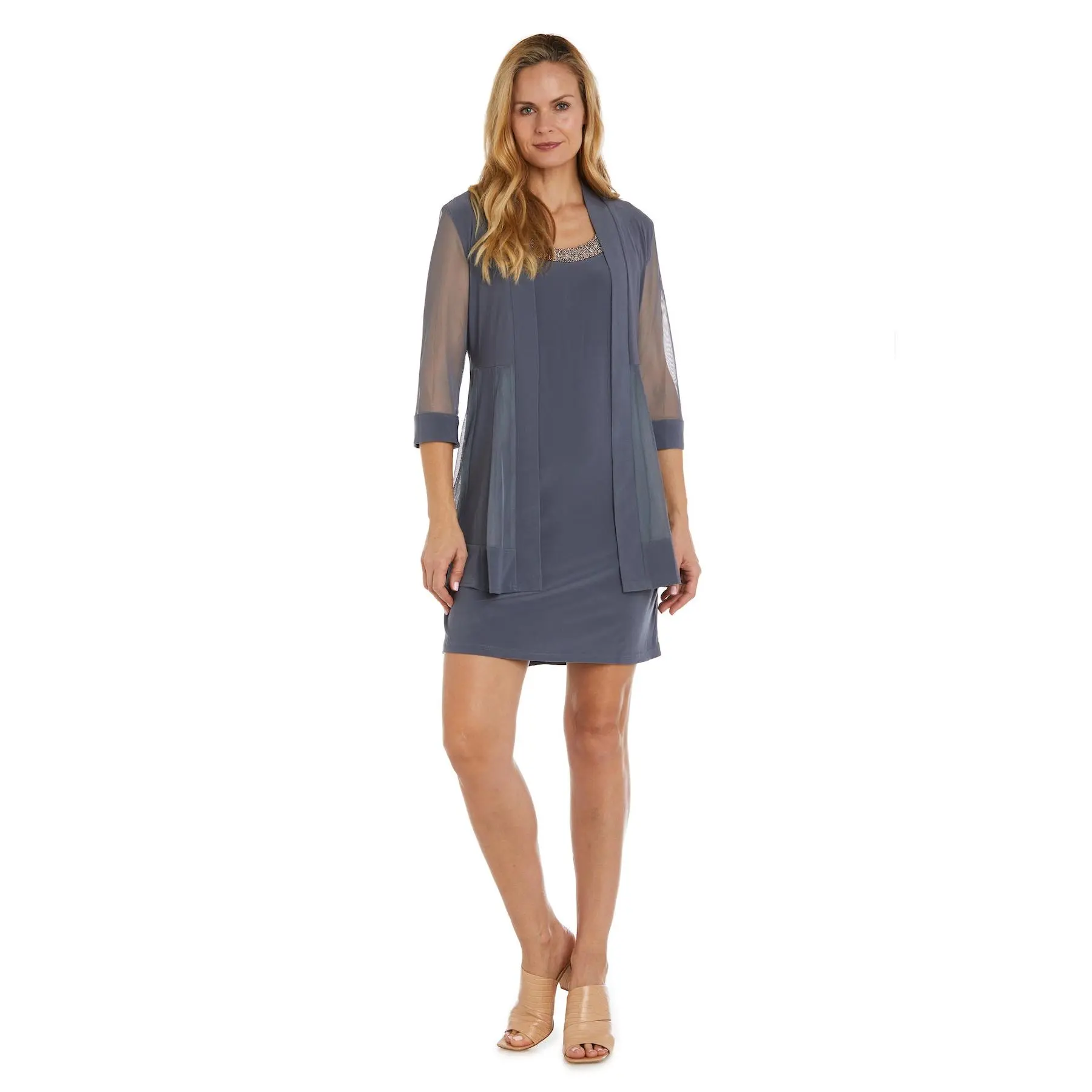 Jacket Dress With Beaded Neckline and Soft Jacket
