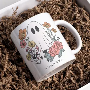 [Sale off up to 50%] Cute Ghost Halloween Mug, Halloween Fall Coffee Mug Gift For Her, Fall Birthday Gift For Sister, Ghost Lover Mug, Cute Boo Pumpkin Cup