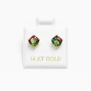 Aretes de Cubos tornasol 14K 6mm (GRANDE)