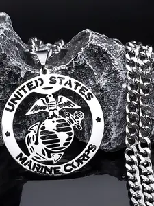 United States Marine Corps Medal Necklace Hollow Stainless Steel US Army Signet Pendant Necklaces collier homme Chain necklaces