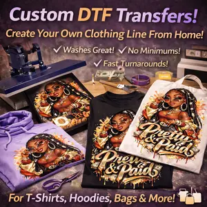 Sunset Luxe Pretty & Paid DTF Transfer | Coral & Gold Boss Babe Heat Transfer for T-Shirts & Hoodies