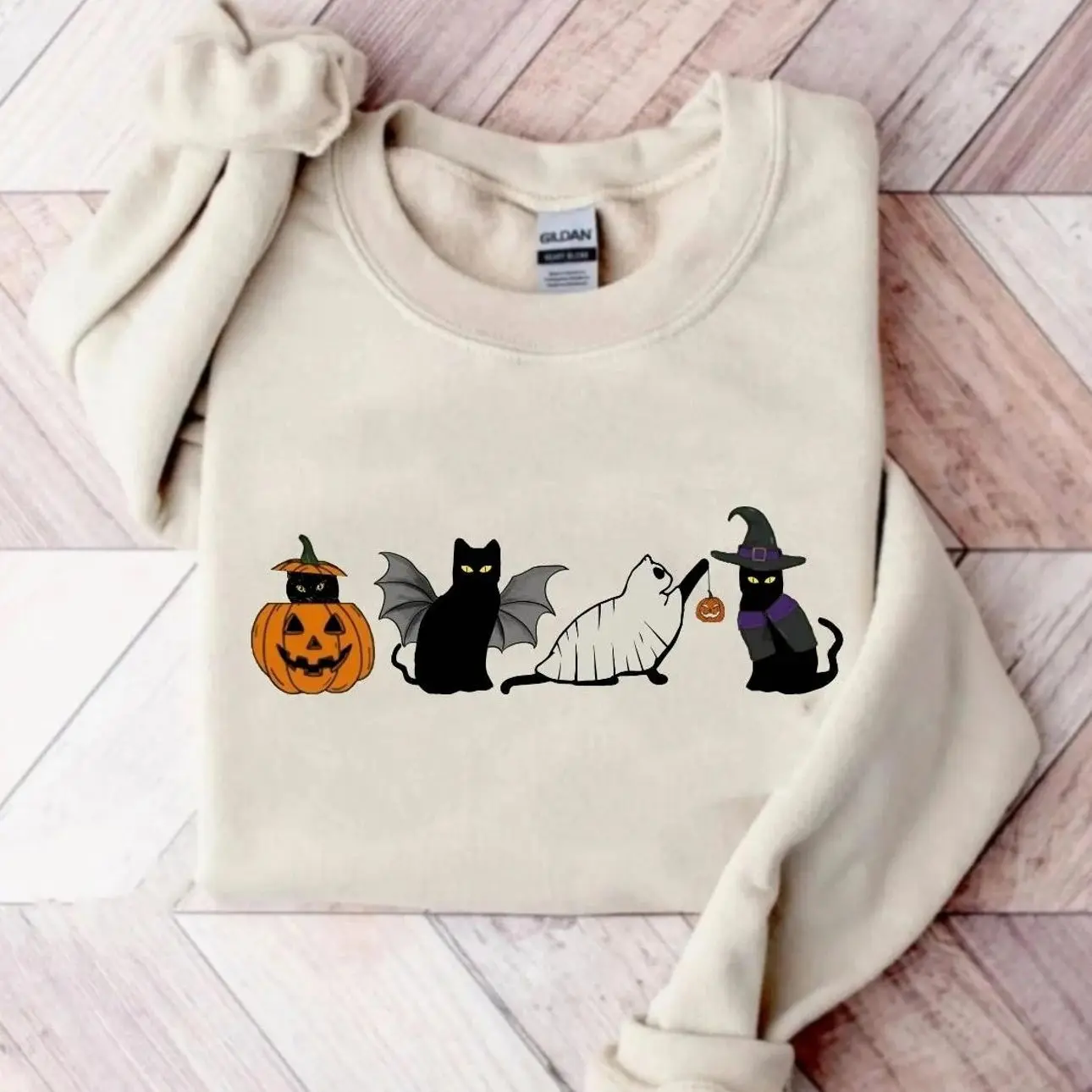 Cat Halloween Sweatshirt, Ghost Black Cat Crewneck, Spooky Season Cat Lover Sweatshirt, Cozy Fall Halloween Apparel, Cute Autumn Outfit, Black Cat Gift for Women & Men