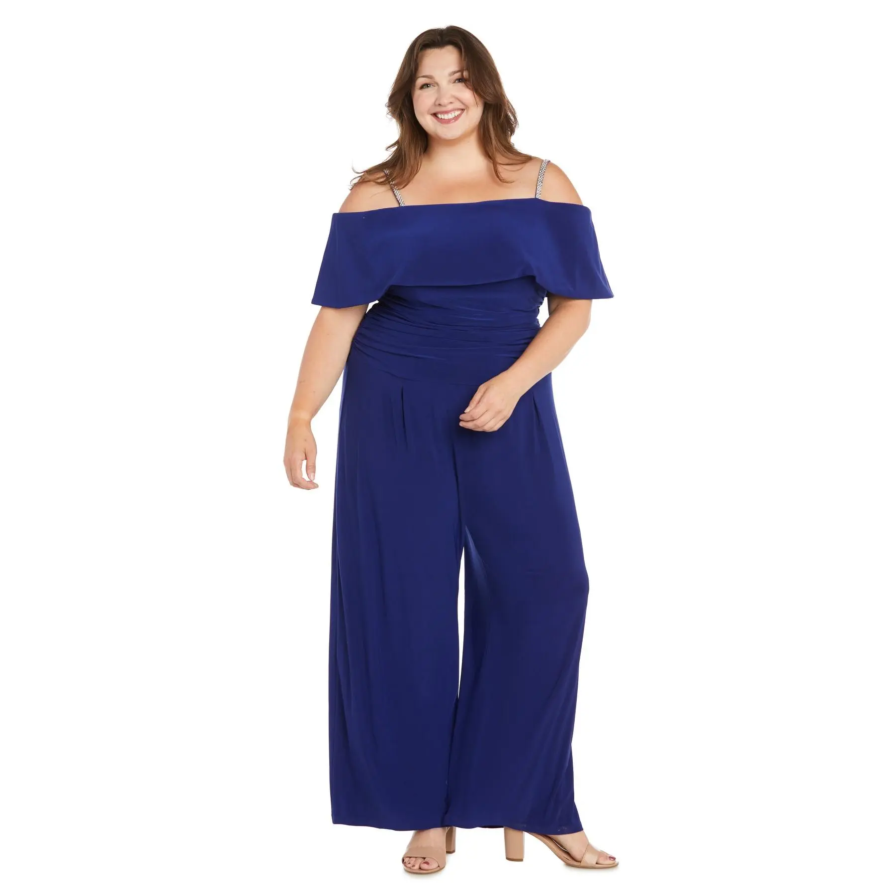 Off the Shoulder Jumpsuit with Ruched Bodice - Plus