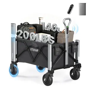 LITEFAR Orion Remote Controlled Electric Collapsible Wagon 140L 200LBS Foldable Cart with 7.5 All Terrain Wheels Brakes 7.5 Miles Battery Life Portable for Camping Garden Heavy Duty Shopping
