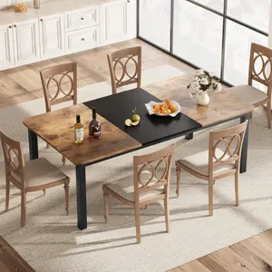 【GARVEE】Industrial Dining Table For 6~8 People, 78.7" Long Kitchen Table, Wood Dining Table, Kitchen & Dining Room Table, Rectangle Dining Room Table For 6 Ideal For Dinner Or Meeting-Black & Brown