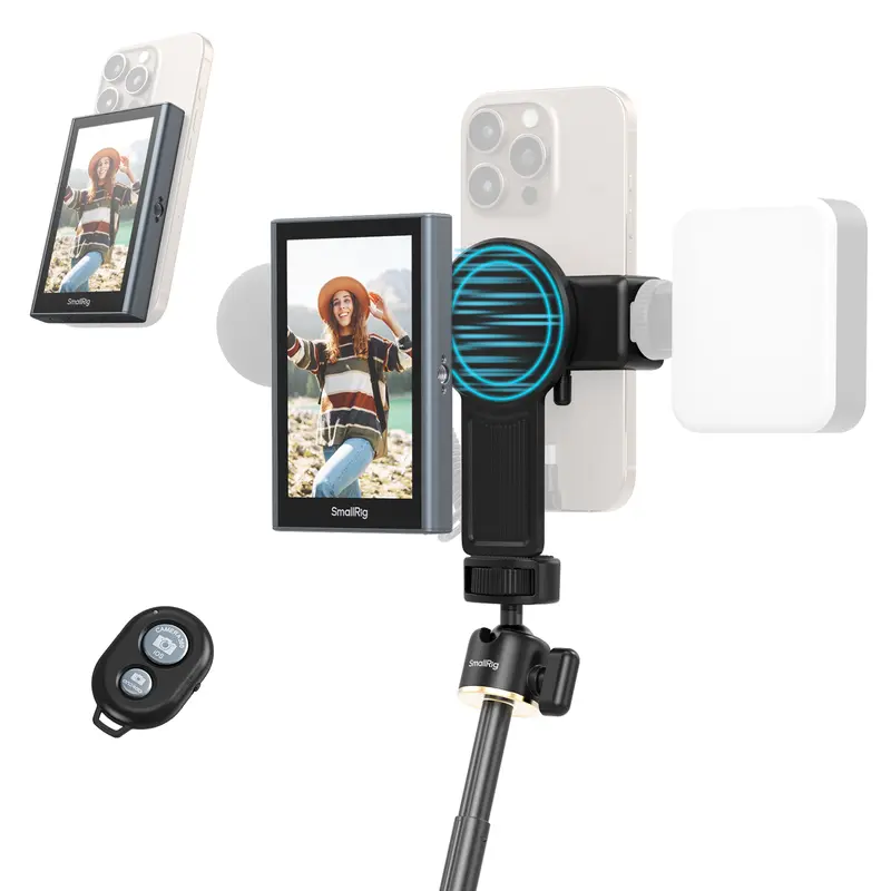 SmallRig 4851B Smartphone Vlog Selfie Monitor Screen - Metal-Plastic Magnetic Clip, Remote Holder, Sync Rear Camera, Wireless Control, Quick Mount Setup, Portable Rotating Mount Selfie Accessories for iPhone17 Pro/MAX, Huawei, S24/S25 Contentcreators,tech