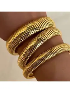 2-6pcs  Alloy Texture Flex Snake Chain Cuff Bracelet 18k Gold Plated Wide Bracelet Bangle Fashion Jewelry Women Gift