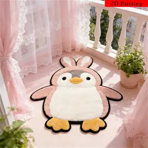 Cute penguin shape living room sofa carpet with bunny ear design bedroom decoration bedside carpet ins style cloakroom dresser carpet washable entrance non-slip floor mat fluffy soft reading area play area plush carpet