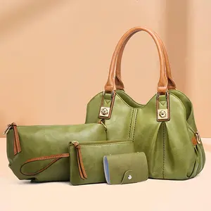 A Vintage Four-Piece Set of Mother And Bags, Featuring a Stylish European And American Design with a Dumpling-Shaped Tote, Shoulder Bag, Crossbody Bag, And Card Holder.