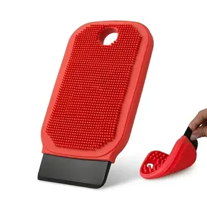 3-in-1 Silicone Dish Sponge - BPA-Free Food-Grade Cleaning Brush with Dual-Sided Scrubber & Scraper, Hanging Hole Fast-Dry Reusable for Dishes/Fruits/Vegetables (Red 1PCS)