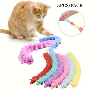 5-Piece Random Color Cat Interactive Toy Caterpillar Pull-Along, Pet Self-Amusement Toy, Fun and Engaging Plaything for Cats