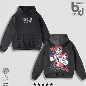 Demon Slayer Akaza Upper Moon Hoodie Wash – Double Printed Cool Style, Oversize Unisex Cotton, Retro 90s Graphic Tee, Streetwear, Menswear, Gift For Anime Fan Q8D 5CZ