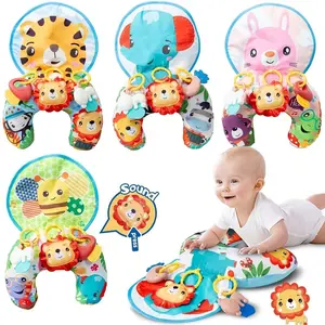 Baby Tummy Time Toy with Support Pillow, Colorful Cartoon Animal Theme, Multifunctional Crawling Mat, Includes Rattles and Baby Accessories, Play Mat