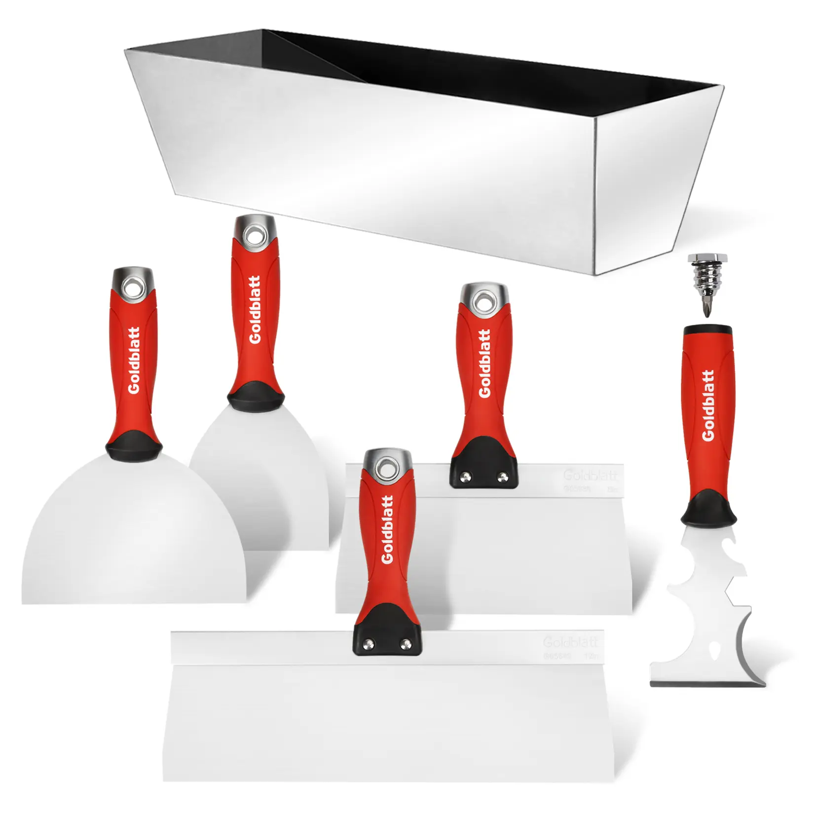 #fathersdaygift Goldblatt Drywall Hand Tool Kit - 14 in 1, 6 Pieces Stainless Steel Joint Knife, Taping Knives, Paniter Scraper, Mud Pan
