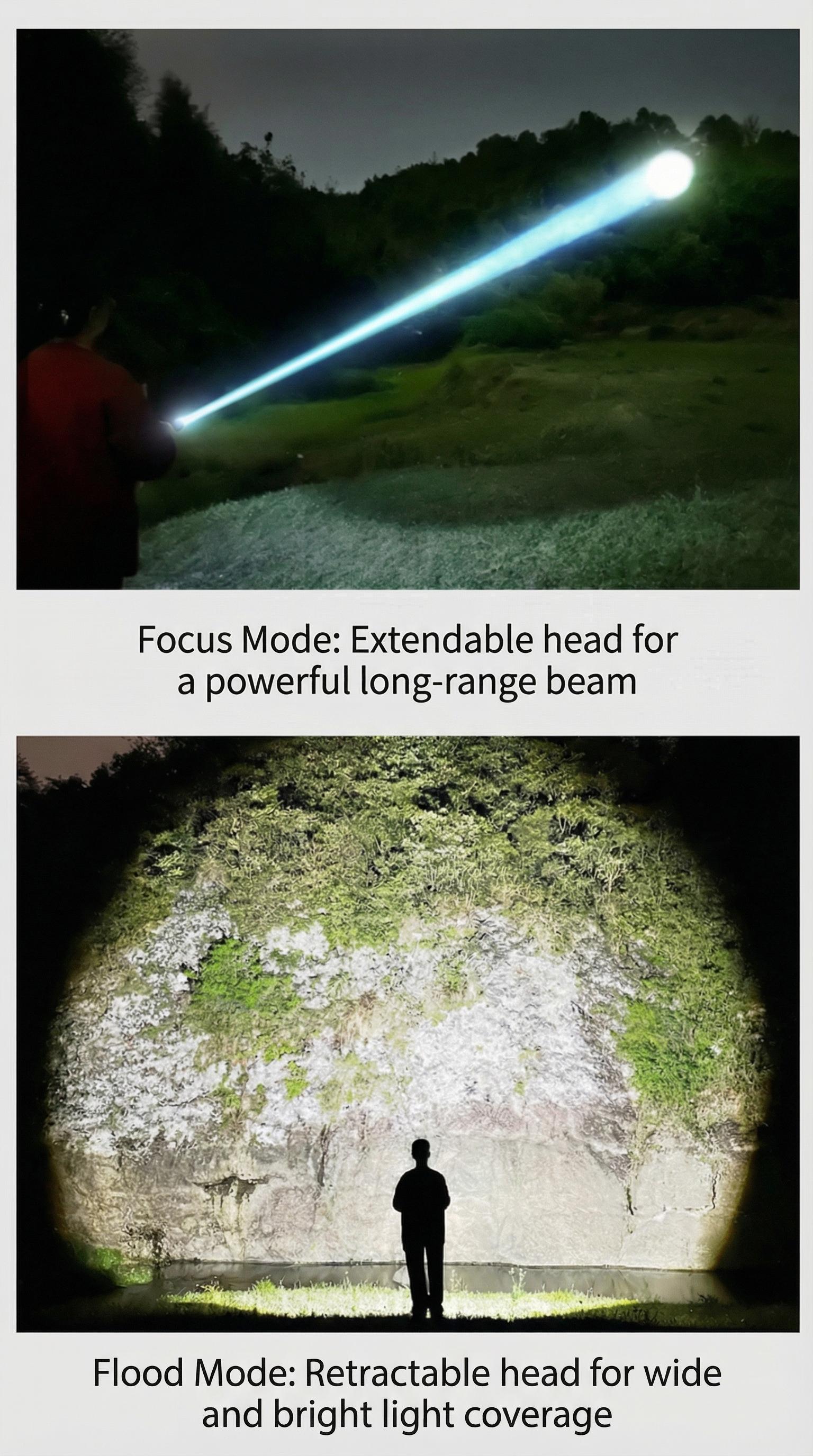 Black Panda Portable Flashlight 500 Lumens 500m Beam Mechanical Zoom  Multiple Modes USB Rechargeable