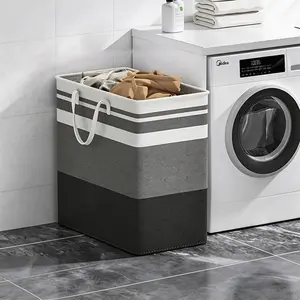 Foldable Laundry Basket with Handles, Upgraded Linen Clothes Hamper, Collapsible Laundry Bag for Home Dorm, Toy Storage Organizer for Bedroom, Laundry Bin