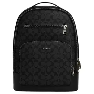 COACH Ethan 32 Classic Monogram Zip-Top Backpack – Large Capacity Fabric and Faux-Leather Unisex Bag in Black