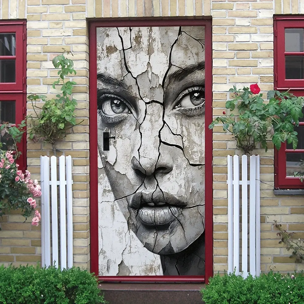 2pcs Abstract Art Face Wall Stickers Modern Minimalist Home Decor Decals for Living Room Bedroom Wall Creative Mural Self Adhesive Removable Cracked Portrait Wall Art Decorations
