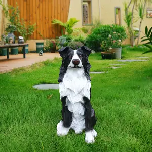 9.84" L x 7.87" W x 17.32" H Outdoor Garden Border Collie Dog Statue Greeter Dog Welcome Sign Garden Decor – Cute Puppy Sculpture