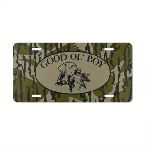 Bottomland Camo "Good Ol' Boy" Duck Hunting Vanity License Plate, Gifts for Him, Hunting Gifts, Aluminum Front License Plate- 6x12- inch polished metal standard plate, easy to install, for decor only, Made in USA