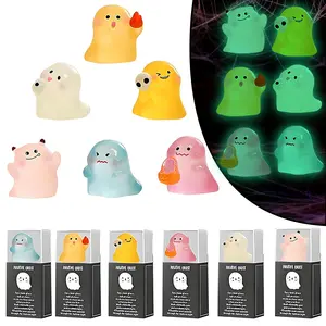 Halloween Creepy Luminous Mini Ghosts Figures, Resin Ghost Figurines with Box & Thank You Card, Glow-In-The-Dark Tiny Elf Decorations