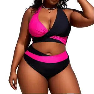 Plus Size Two Piece Swimsuit - Women High Waisted Bikini Set Tummy Control Bathing Suits