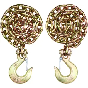 Binder Chain G80 Tie Down Tow Chain with Hook 3/8" x 2.9' 2 Pack 7100 lbs