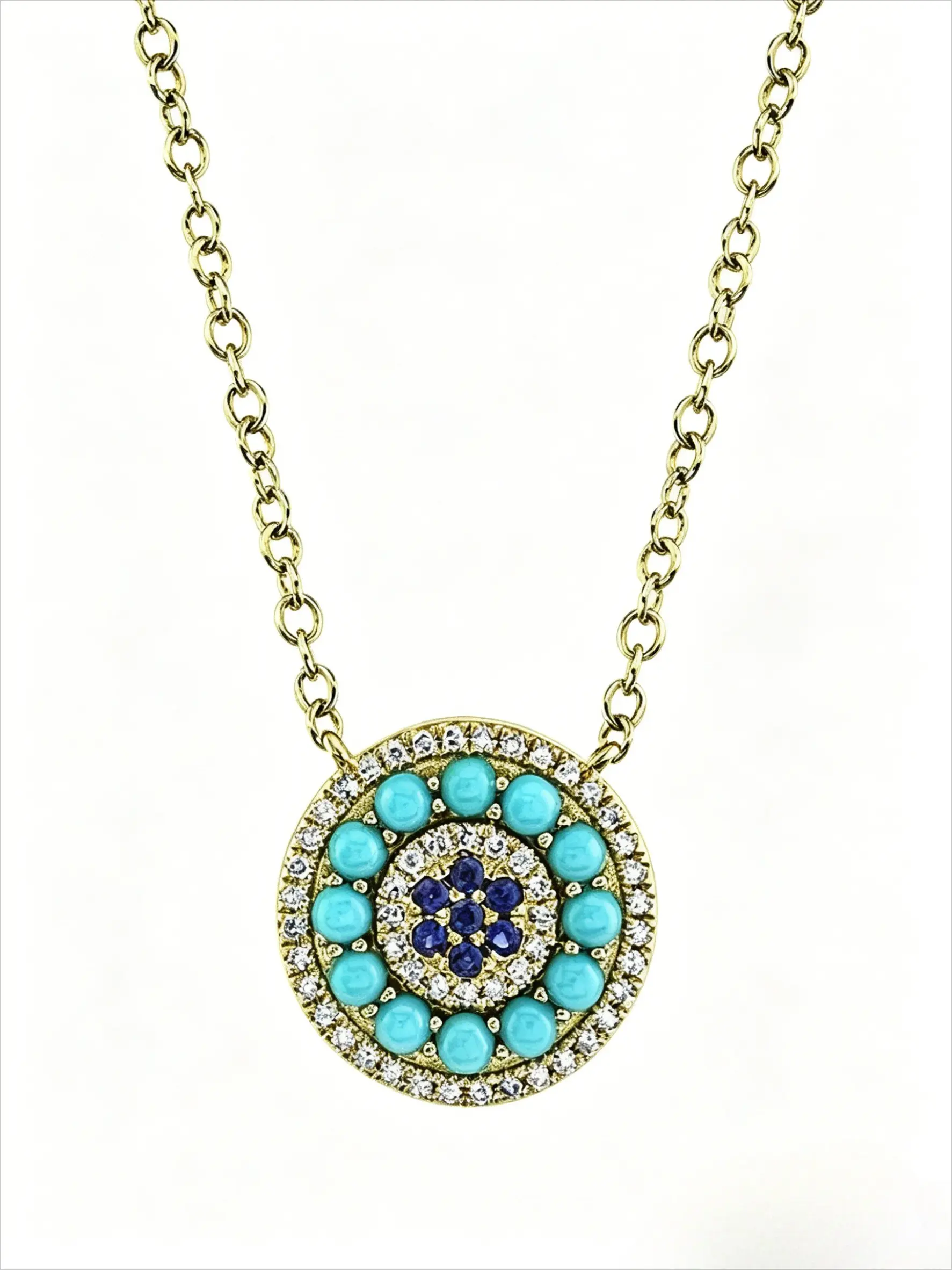 Vintage Round Turquoise Color Simulated Gemstone Pendant Necklace, Unisex Charismatic Jewelry, Perfect Gift for Loved Ones