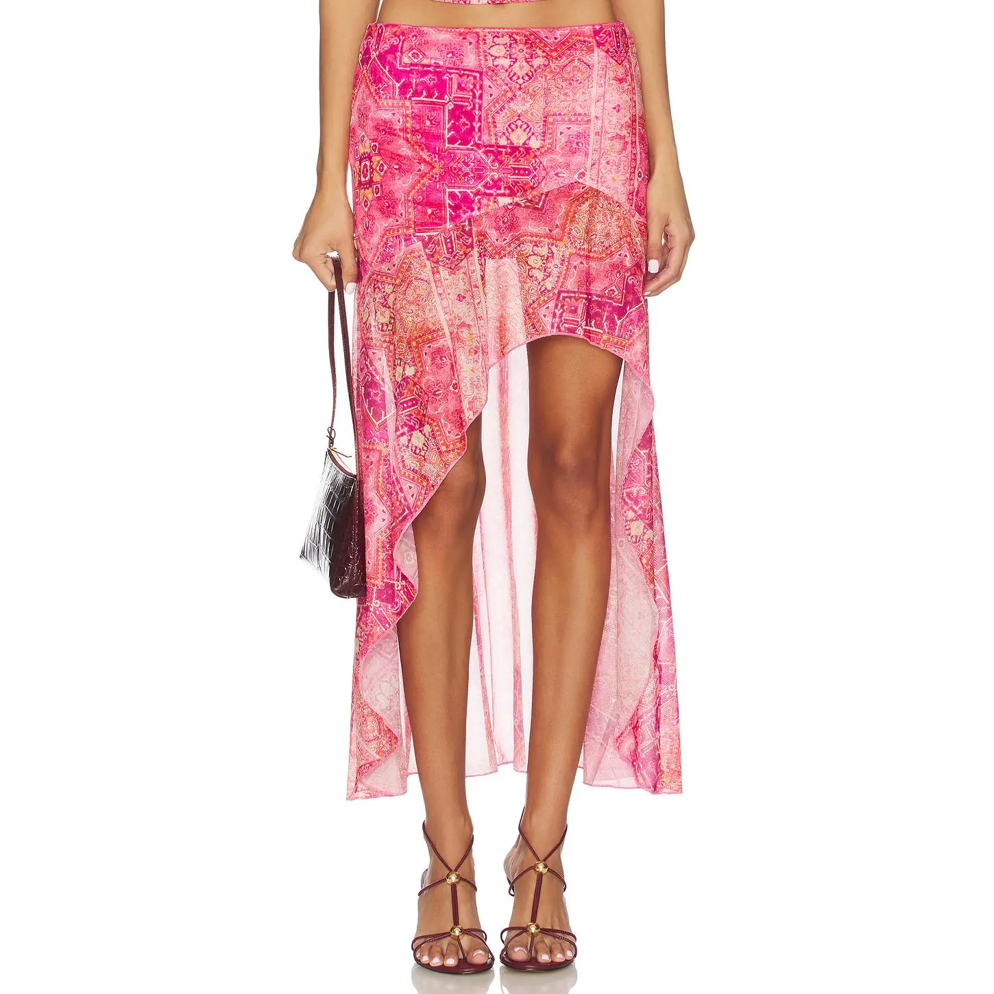 Runaway The Label Emery Midi Flounce Skirt in Gaia Pink