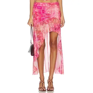 Runaway The Label Emery Midi Flounce Skirt in Gaia Pink