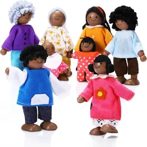 8-Piece Wooden Dollhouse Family Figure Set, Miniature Characters with Adjustable Joints, Role-Playing Accessories, Creative Gift, Christmas Present, Cute Dolls, Dress Up Dolls