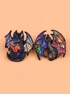 2pcs/set Vintage Colorful Dragon Brooch, Y2K Punk Style Fashion Accessories,  Trendy Pins for Women&Men,Cute Gifts for Her, Drop Set Pins