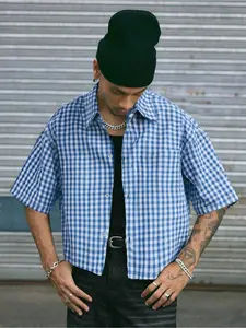 Men's Plaid Print Short Sleeve Button Up Shirt, Regular Fit Casual Retro Style Collared Shirt for Summer, Fashion Men's Top for Daily Wear