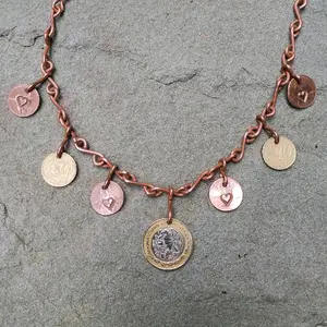 Peso, Penny, Euro Coin Necklace - Fashion Accessory for Women
