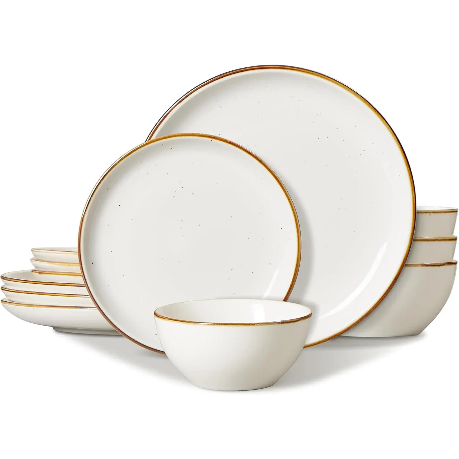 Plates and Bowls Set, Dinnerware Sets for 4, Porcelain Kitchen Dishes Set 12 count, Scratch Resistant, Modern Aesthetic Dishware Sets- Microwave & Dishwasher Oven Safe,Farmhouse Style Cream White