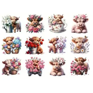 12pcs Highland Cow Flower Series UV DTF Cup Wraps Winter UV DTF Transfer Sticker for Glass Cups Furniture Craft DIY Crafts Rub on Transfer Stickers for DIY Water Bottle Laptop Decal  Car Multipurpose Car Decal