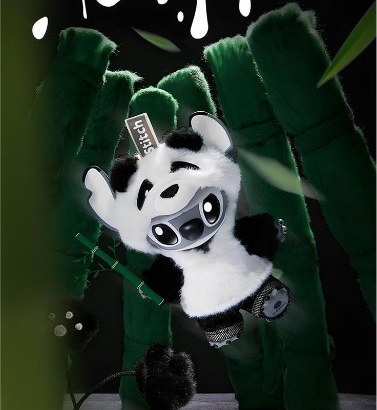 Disney Stitch GenZ Street Style Series Hang Card Edition Panda Vinyl Plush Doll,Cool and Cute Keychain,Collectible Gift,5.9"X3.14"X6.49",Charming Plush Figure,Valentine's Day gift Birthday Gift Holiday Gift for Stitch Fans Kids Teen(1pc)