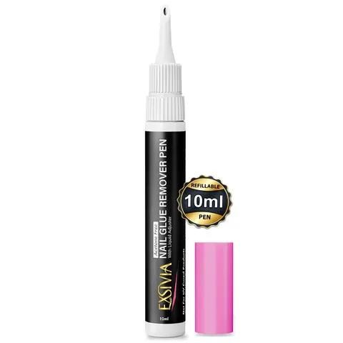 EXSIVIA Nail Glue Remover Pen 10ml Refillable Acetone Free Precision Nozzle with Cuticle Pusher Safely Removes Press On Nails & Glue Gentle on Natural Nails Odorless Formula