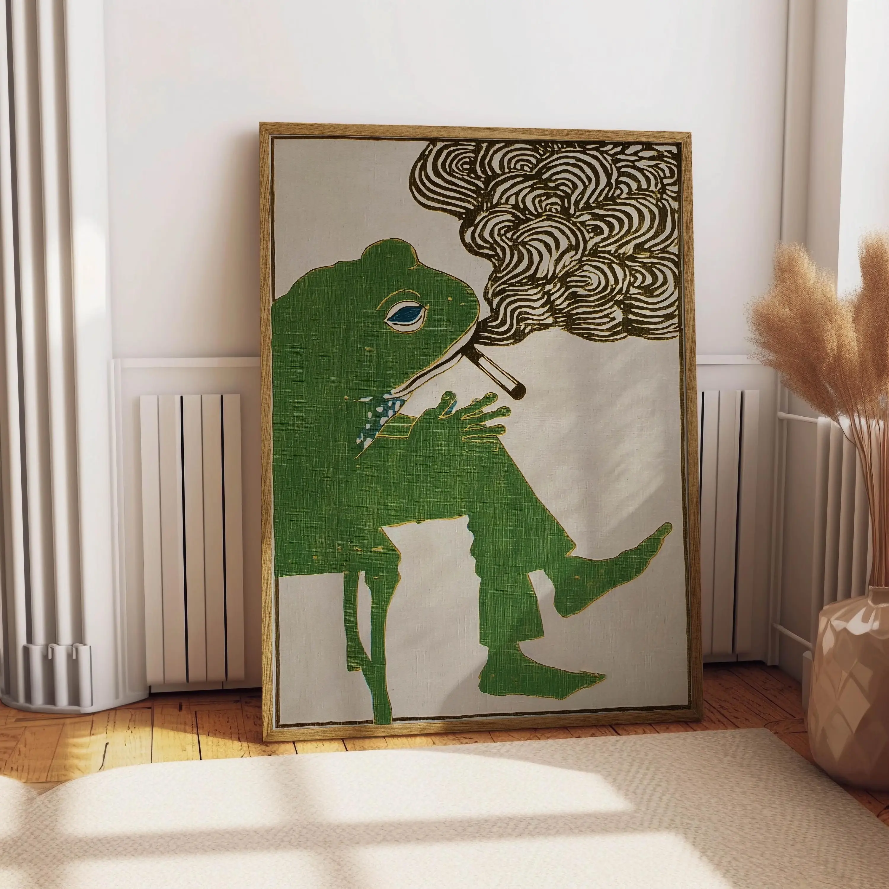 Frog Smoking a Cigarette Vintage Poster Unframed Art Retro Whimsical Print Funny Animal Wall Decor Poster for Bar Cart Quirky Kitchen