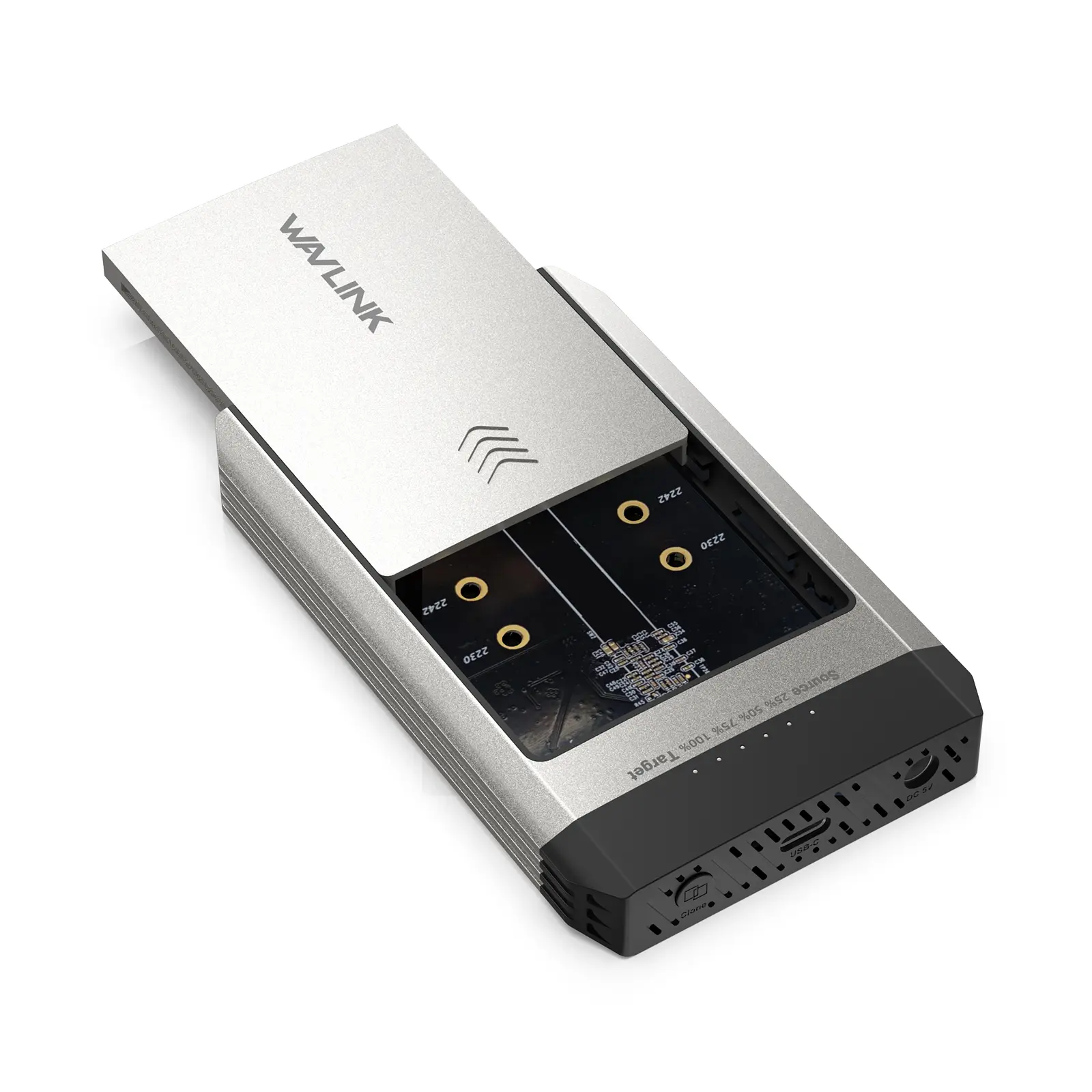 WAVLINK Hard Drives Enclosure, M.2 SSD Dual-Bay Duplicator, Compatible with NVMe and AHCI, One Click Offline Clone, 20Gbps USB-C(USB3.2 Gen 2x2), 8TB Expansion Storage(4TBx2)