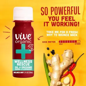 Vive Organic Wellness Rescue Shot Natural Energy and Recovery Drink with Ginger Turmeric 2oz