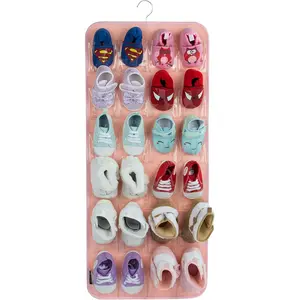 PACMAXI over the Door Shoes Organizer for 12 Pairs of Baby Shoes Boys Girl, Hanging Baby Shoe Organizer with Hanger(Felt Material-Pink)